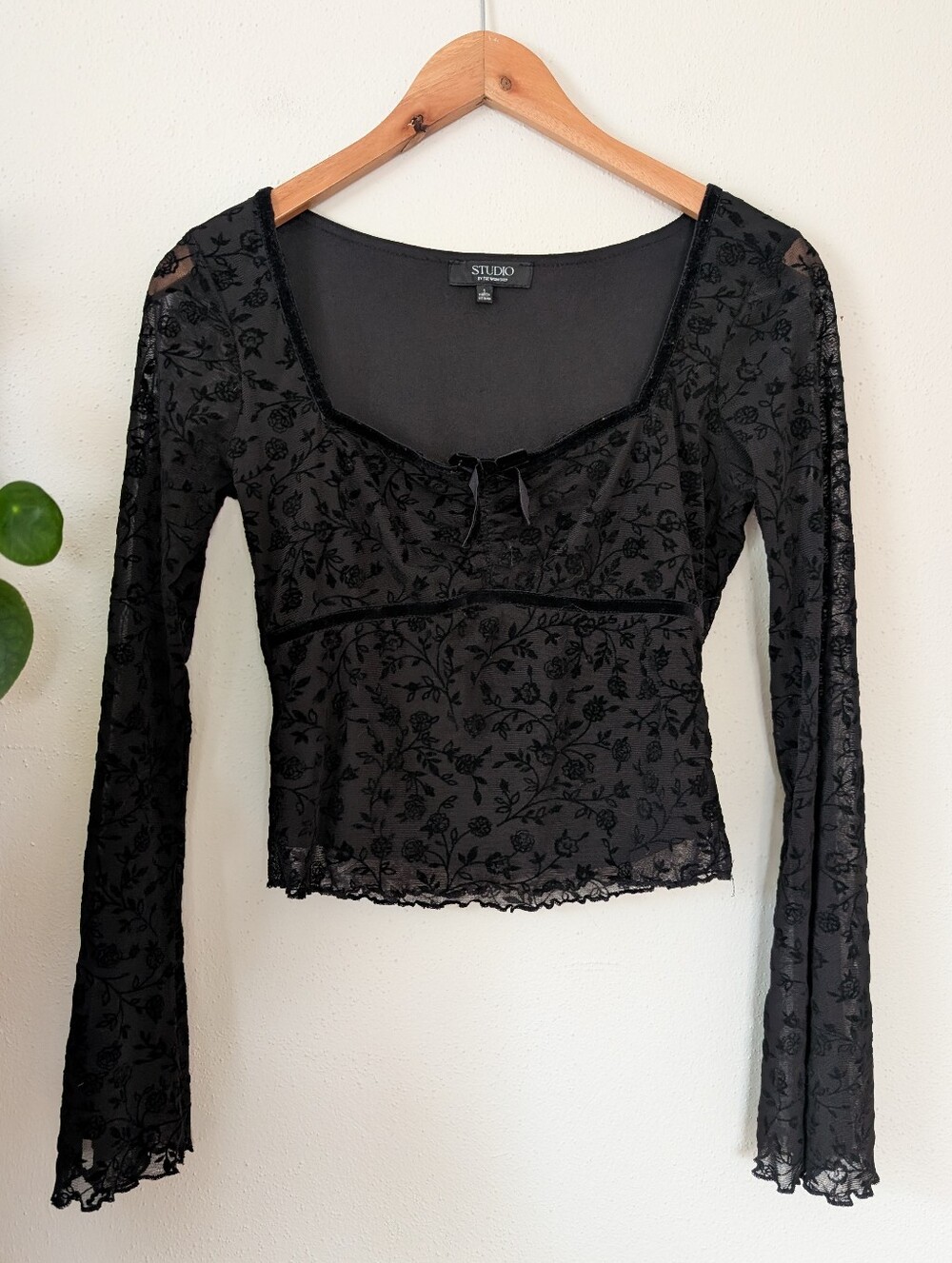 Studio | By the Workshop | Y2K Vibe | Whimsigoth Square Neck Velvet Lace Top